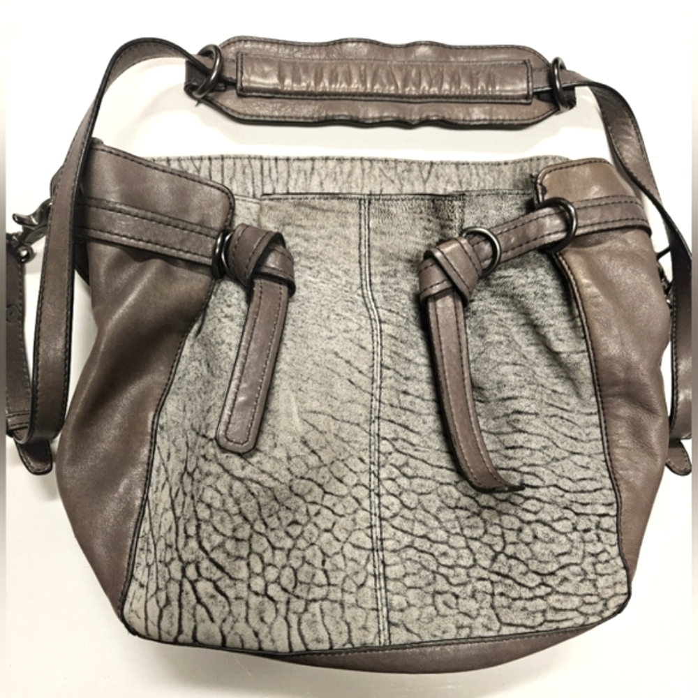 KOOBA Parker Neiman Marcus Gray LEATHER PURSE crossbody bucket handbag - Picture 4 of 16